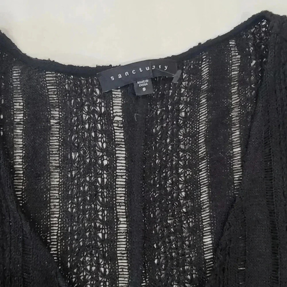 Sanctuary Small V-Neck Oversize Short Sleeve Open Knit Top Black Gray Stripe - Picture 7 of 8
